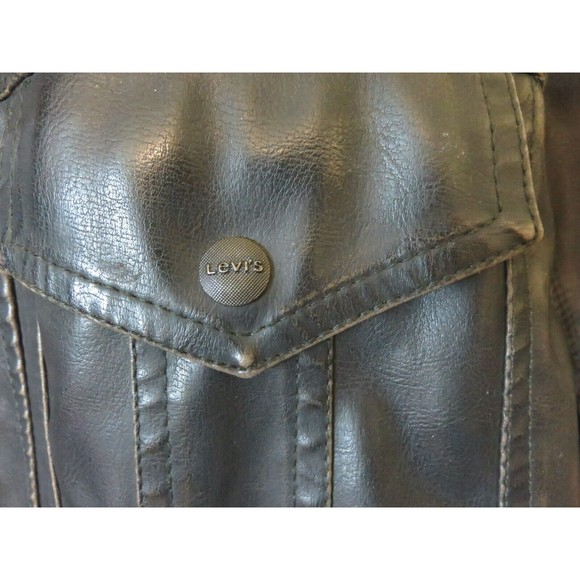 Levi’s Men Faux Leather Jacket Sz M Full Zip Rider Trucker Hooded Motorcycle - Picture 11 of 16
